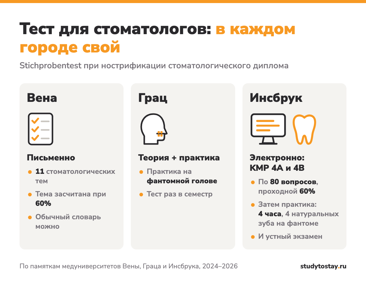 Инфографика: как устроен Stichprobentest для стоматологов в Вене, Граце и Инсбруке